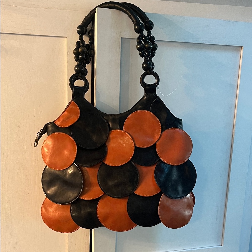 Fabulous Leather Vintage Black and Orange Women's Bag